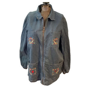 Embroidered Denim Jacket Small - Zip Up